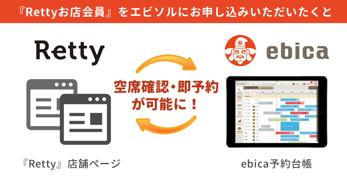 『ebica(エビカ)予約台帳』と『Retty』を組み合わせた集客ソリューションの提供を開始しました！